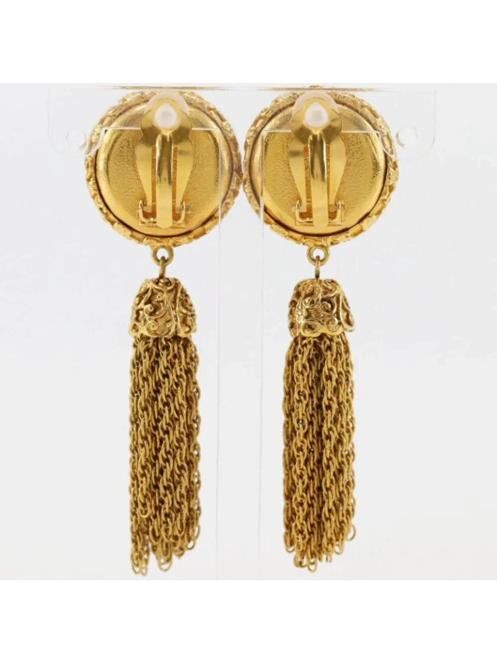Chanel CC Logo Fringe Tassel Chain Vintage Gold Plated Earrings